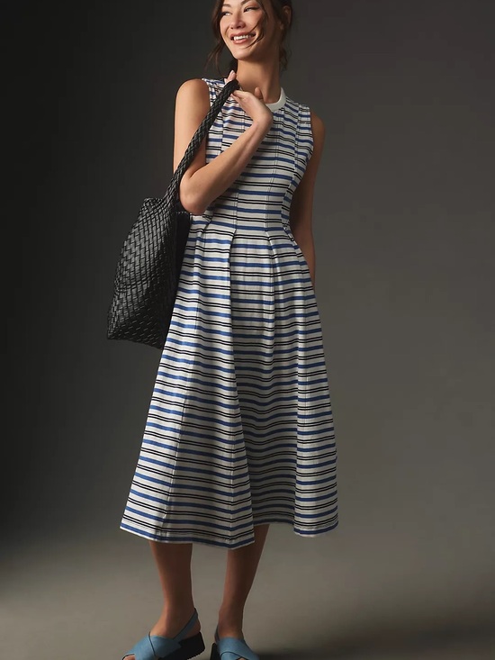 Anthropologie Dresses & Skirts - By Anthropologie Blue and White Striped Sleeveless A-Line Midi Dress
